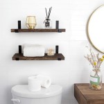 Mkono Rustic Wood Floating Shelves Wall Mounted Shelving Set of 2 Decorative Wall Storage Shelves with Lip Brackets for Bedroom Living Room Bathroom Kitchen Hallway Office