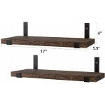 Mkono Rustic Wood Floating Shelves Wall Mounted Shelving Set of 2 Decorative Wall Storage Shelves with Lip Brackets for Bedroom Living Room Bathroom Kitchen Hallway Office
