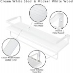 Peter's Goods Modern Floating Shelves with Rail Wall Mounted Bathroom Wall Shelves with Towel Bar Also Perfect for Bedroom Decor and Kitchen Storage Solid Pine Wood Shelf Set of 2 White