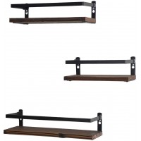 PHUNAYA Floating Shelves Rustic Wood Wall Mounted Shelf Practical Metal Fence Design – Ideal for Bedroom Bathroom Kitchen Set of 3