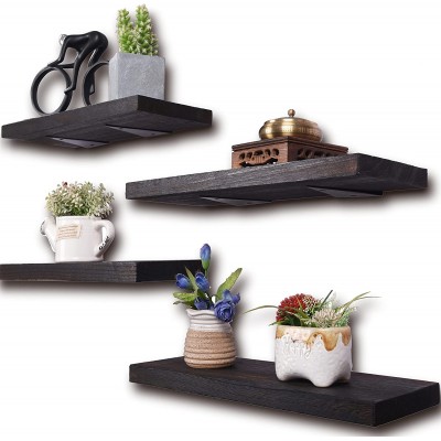 Rustic Wood Floating Shelves Wall Mounted Farmhouse Wooden Wall Shelf Set of 4 Dark Brown