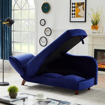 63” Sofa Couch,Chaise Lounge with Storage and Solid Wood Legs Loads Up to 750 Pounds for Living Room,Bedroom Blue