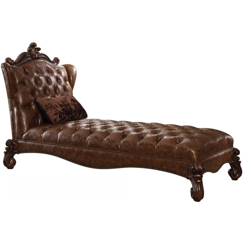 ACME Versailles Light Brown Faux Leather Chaise with 1 Pillow