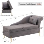 Andeworld Chaise Lounge with Storage Modern Upholstered Tufted Chaise Lounge Chair Indoor Faux Suede Sofa Recliner Couch for Bedroom Office Living Room -GreyRight Armrest
