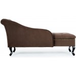 Brown Button Tufted Design Chaise Lounge Velveteen Chair Couch Gold Nailhead Trim With Storage Space Victorian Style Wooden Legs Home Bedroom Living Room Modern Furniture Ideal For Relaxing Or Napping