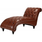Chaise Lounge Indoor Lounge Chair for Bedroom Leather Tufted Chase Lounger Chair Indoor Comfortable Home Chaise Longue for Living Room Furniture Lounges Light Brown
