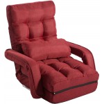 Chaise Lounge Sofa Indoor Chaise Couch Folding Lazy Sofa Floor Chair Lounger Bed with Armrests and a Pillow Red