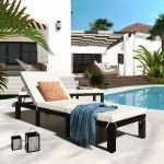 Chaise Outdoor Lounge Chair Patio Chaise Lounge Chairs with 5 Adjustable Backrest Reclining and Cushions Rattan Waterproof Sun Lounger Bed for Pool Beach Deck Porch Garden