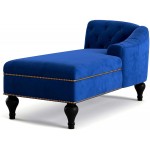 CHASIAISY Modern Tufted Velvet Chaise Lounge Sofa Chair with Wood Legs Left Armrest Indoor Ultra Comfortable Spa Sofa Couch Chair Long Lounger for Living Room Bedroom Family Room Small Spaces Blue