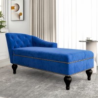 CHASIAISY Modern Tufted Velvet Chaise Lounge Sofa Chair with Wood Legs Left Armrest Indoor Ultra Comfortable Spa Sofa Couch Chair Long Lounger for Living Room Bedroom Family Room Small Spaces Blue