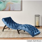 Christopher Knight Home Garret Velvet Chaise Lounge Cobalt Grey Dark Brown