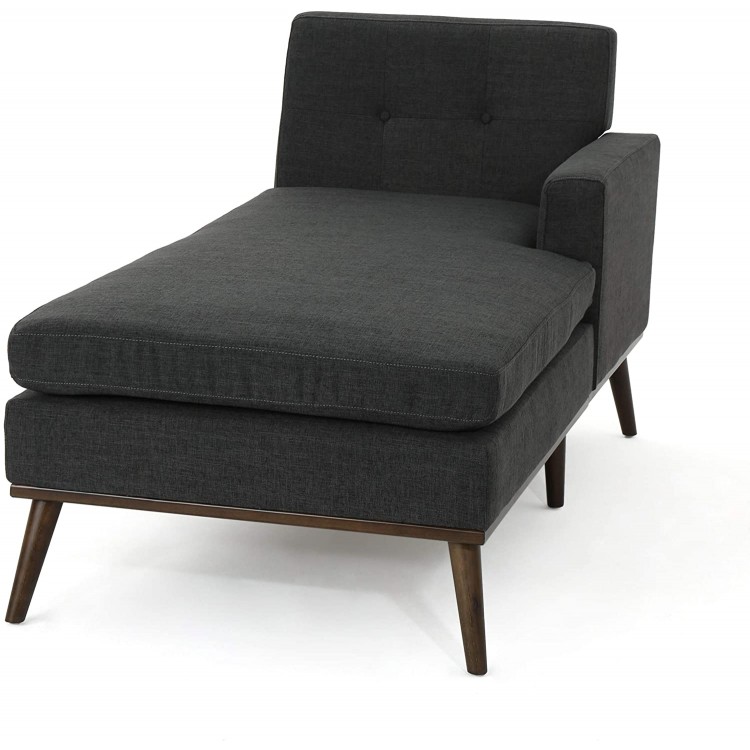 Christopher Knight Home Stormi Mid-Century Modern Fabric Chaise Lounge Muted Dark Grey Walnut
