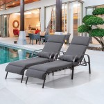 Crestlive Products Adjustable Chaise Lounge Chair with Cushion & Pillow Outdoor Five-Position Recliner All Weather for Patio Beach Yard Pool 2PCS Dark Gray