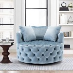 Dolonm Swivel Accent Barrel Chair Modern Sofa Lounge Club Round Chair Velvet Fabric for Living Room Hotel with 3 Pillows Light Blue-Velvet