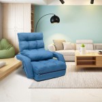 Goujxcy Floor Sofa Chair,Indoor Folding Chaise Lounge Sofa Bed with Armrests and a Pillow Blue