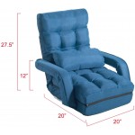 Goujxcy Floor Sofa Chair,Indoor Folding Chaise Lounge Sofa Bed with Armrests and a Pillow Blue
