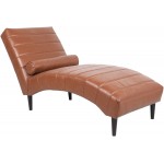 Henf Modern Classic Chaise Lounge PU Leather Living Room Leisure Chair Curved Sofa Couch w Scrolled Pillow Indoor Recliner Chair Rest SofaLight Brown