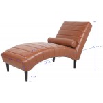 Henf Modern Classic Chaise Lounge PU Leather Living Room Leisure Chair Curved Sofa Couch w Scrolled Pillow Indoor Recliner Chair Rest SofaLight Brown