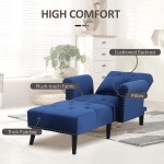 HOMCOM 2-in-1 Chaise Lounge Indoor with Rolled Armrest Nailhead Trim and Button Tufting Adjustable Velvet Fabric Upholstered Sofa for Bedroom and Living Room Blue