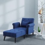 HOMCOM 2-in-1 Chaise Lounge Indoor with Rolled Armrest Nailhead Trim and Button Tufting Adjustable Velvet Fabric Upholstered Sofa for Bedroom and Living Room Blue