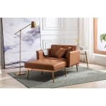 HUAYICUN PU Leather Chaise Lounge Chair Indoor Modern Single Sofa Bed with 2 Pillows Convertible Reclining Chair with Rose Golden Metal Legs for Living Room Bedroom
