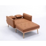 HUAYICUN PU Leather Chaise Lounge Chair Indoor Modern Single Sofa Bed with 2 Pillows Convertible Reclining Chair with Rose Golden Metal Legs for Living Room Bedroom