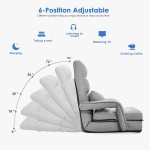 Indoor Chaise Lounge 6-Position Floor Chair Folding Lazy Sofa Padded Lounger Bed with Armrests and a Pillow Chaise Couch Light Gray