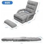 Indoor Chaise Lounge 6-Position Floor Chair Folding Lazy Sofa Padded Lounger Bed with Armrests and a Pillow Chaise Couch Light Gray