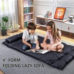 Lazy Couch Bed PU Leather Floor Chair Adjustable Sofa Bed Lounge Floor Mattress Lazy Man Couch with 2 Pillows Used as Chair Lounge Chaise Bed for Sleeping Reading Playing Black + PU