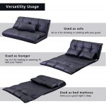 Lazy Couch Bed PU Leather Floor Chair Adjustable Sofa Bed Lounge Floor Mattress Lazy Man Couch with 2 Pillows Used as Chair Lounge Chaise Bed for Sleeping Reading Playing Black + PU