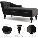 Lazyspace Modern Chaise Lounge Indoor Upholstered Sofa Recliner Lounge Chair for Bedroom Living Room Tufted Fabric,Nailheaded Design Sleeper Lounge Sofawith Armrest