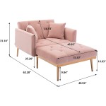 Melpomene Velvet 2 in 1 Chaise Lounge Chair Modern Single Sofa Bed with Two Pillows Recliner Chair with 3 Adjustable Angles Convertible Sleeper Chair for Living Room and Bedroom Velvet Pink