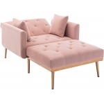 Melpomene Velvet 2 in 1 Chaise Lounge Chair Modern Single Sofa Bed with Two Pillows Recliner Chair with 3 Adjustable Angles Convertible Sleeper Chair for Living Room and Bedroom Velvet Pink