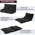 Merax Adjustable Folding Futon Lazy Sofa with 2 Pillows，Video Reading & Gaming Floor Chaise Lounge Chair for Living Room Black