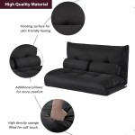 Merax Adjustable Folding Futon Lazy Sofa with 2 Pillows，Video Reading & Gaming Floor Chaise Lounge Chair for Living Room Black