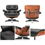 Mid Century Chaise Lounge Chair with Ottoman Nappa Leather Rosewood Modern Accent Chair Classic Design Heavy Duty Base Support for Bedroom Indoor Set