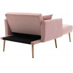 Modern Chaise Lounge Chair Indoor with Adjust Backrest Upholstered and Rolled Armrest Mid-Century Velvet Tufted Loveseat Couch 3-in-1 Sofa Bed Chair&Rose Golden Legs for Living Room Bedroom Pink