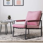 Modern Single Sofa Chair with Velvet Cushion Sofa Chaise Recliner Chair with Armrest Accent Chair with Metal Frame Lounge Office Desk Chair Living Room Bedroom Apartment Small Space Pink
