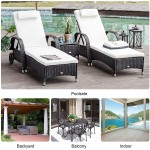 Outsunny 3 Pieces Patio Wicker Chaise Lounge Chair Set Adjustable Outdoor PE Rattan Cushioned Lounge Set of 2 with Armrests Side Table & Moving Wheels Black