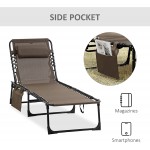 Outsunny Reclining Chaise Lounge Chair Portable Sun Lounger Folding Camping Cot with Adjustable Backrest and Removable Pillow for Patio Garden Beach Brown