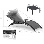 PURPLE LEAF Patio Chaise Lounge Set of 3 Outdoor Lounge Chair Beach Pool Sunbathing Lawn Lounger Recliner Chiar Outside Tanning Chairs with Arm for All Weather Side Table Included Black