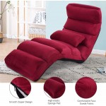 Safstar Folding Lazy Sofa Couch Adjustable Floor Chair with with Pillow and Footrest Living Room Chaise Lounge Chair Burgundy