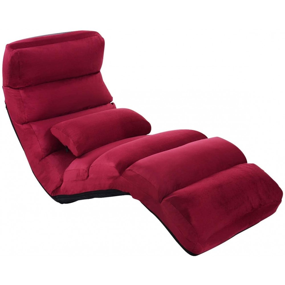 Safstar Folding Lazy Sofa Couch Adjustable Floor Chair with with Pillow and Footrest Living Room Chaise Lounge Chair Burgundy