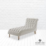 Shabby Chic Traver Chaise Lounge Button Tufted Linen Front Wheel Caster Cream White