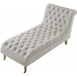 Shabby Chic Traver Chaise Lounge Button Tufted Linen Front Wheel Caster Cream White