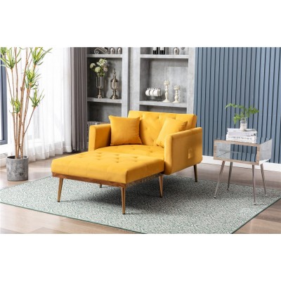 Single Futon Sofa Bed Modern Velvet Sleeper Chaise Lounge with Iron Legs for Living Room Bedroom 31.10'' H x 40.94" W x 62.20'' L Mango Color