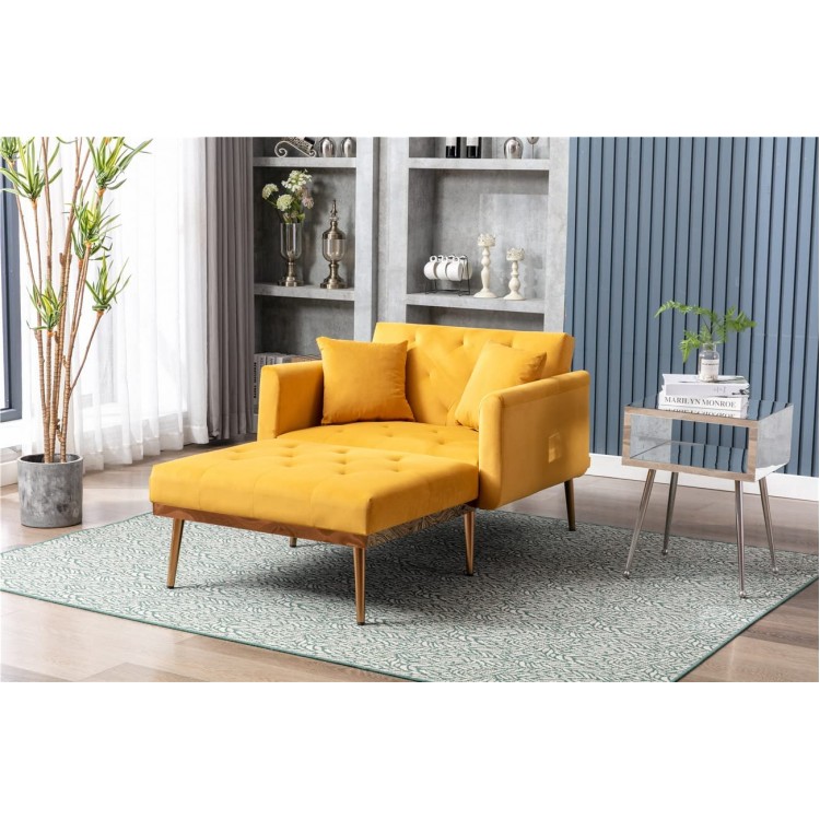Single Futon Sofa Bed Modern Velvet Sleeper Chaise Lounge with Iron Legs for Living Room Bedroom 31.10'' H x 40.94" W x 62.20'' L Mango Color
