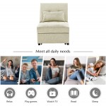 Sofa Single Couch Bed Convertible Sleeper Chair Modern Upholstered Chaise Lounge with Wood Frame and Side Pocket Comfortable Recliner Chair for Small Space Bedroom Apartment Home Office Beige