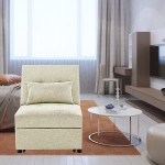 Sofa Single Couch Bed Convertible Sleeper Chair Modern Upholstered Chaise Lounge with Wood Frame and Side Pocket Comfortable Recliner Chair for Small Space Bedroom Apartment Home Office Beige