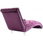 SSLine Velvet Chaise Lounge Chair with Toss Pillow,Upholstered Tufted Buttons Indoor Lounge Chair Futon Chair with Acrylic Feet for Living Room Office or Bedroom Purple